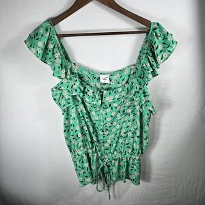Cabi Women’s Medium Green Daisy Print Button Front Sleeveless Blouse NWT